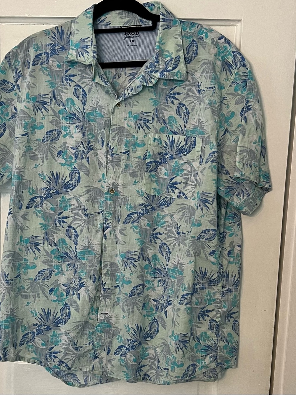 Men's Short-Sleeve XXL Tropical Print Shirt - Light Mint Blue IZOD Saltwater